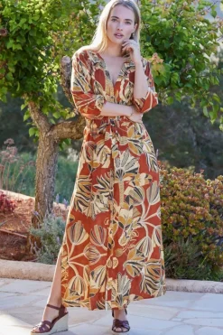 DiDi Dress Nantes in Copper with Palma print- Jurken & Tunieken
