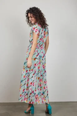 DiDi Dress Nimes in Green with Pink blossom print- Jurken & Tunieken
