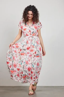 DiDi Dress Nimes in offwhite with Indian flower print- Jurken & Tunieken