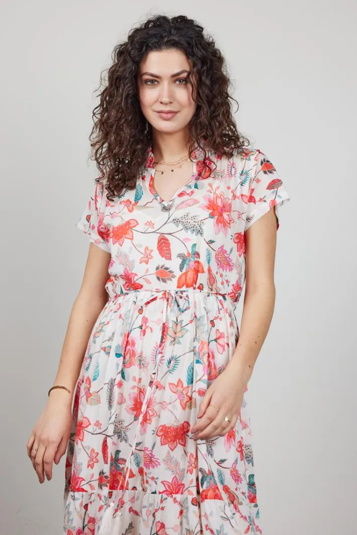 DiDi Dress Nimes in offwhite with Indian flower print- Jurken & Tunieken