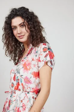 DiDi Dress Nimes in offwhite with Indian flower print- Jurken & Tunieken