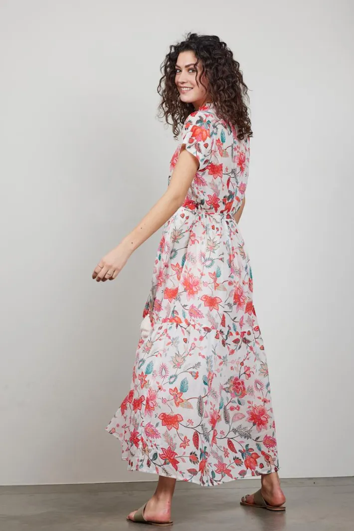 DiDi Dress Nimes in offwhite with Indian flower print- Jurken & Tunieken