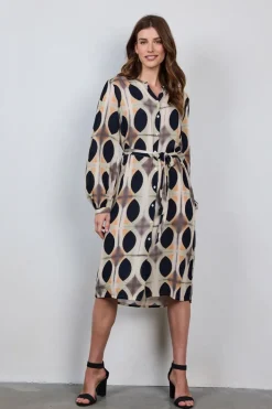 DiDi Dress Noble in Sand with Monsoon print- Jurken & Tunieken