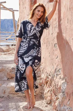 DiDi Dress Nova in Black with Shell symphony XXL print- Jurken & Tunieken