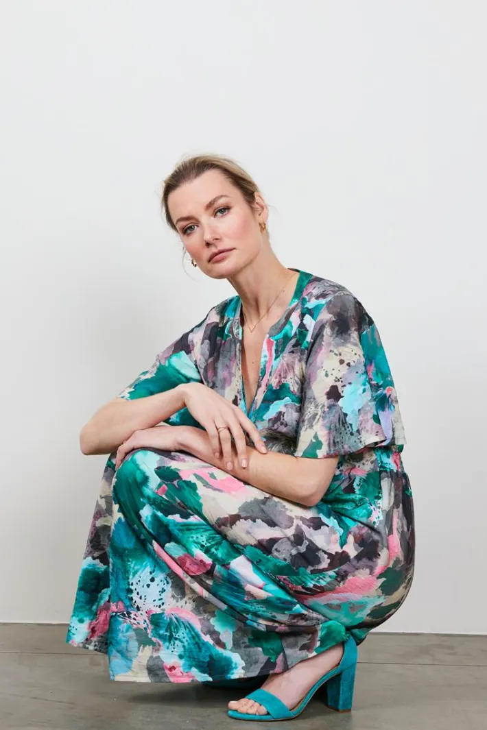 DiDi Dress Nova in Light grey with dreamscape print- Jurken & Tunieken