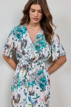 DiDi Dress Nova in Offwhite with Palm festival print- Jurken & Tunieken