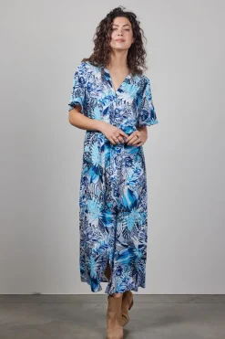 DiDi Dress Nova in offwhite with blue azur Fusion print- Jurken & Tunieken