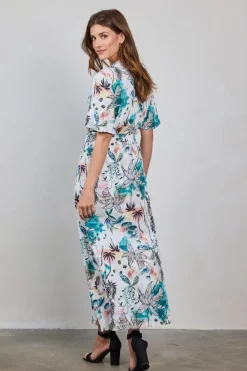 DiDi Dress Nova in Offwhite with Palm festival print- Jurken & Tunieken