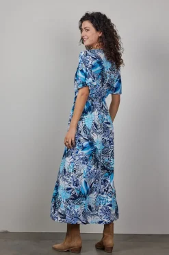 DiDi Dress Nova in offwhite with blue azur Fusion print- Jurken & Tunieken