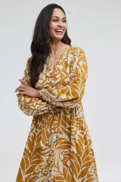 DiDi Dress Paz in brown with Oasis print- Jurken & Tunieken