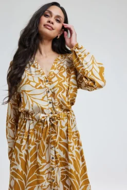DiDi Dress Paz in brown with Oasis print- Jurken & Tunieken