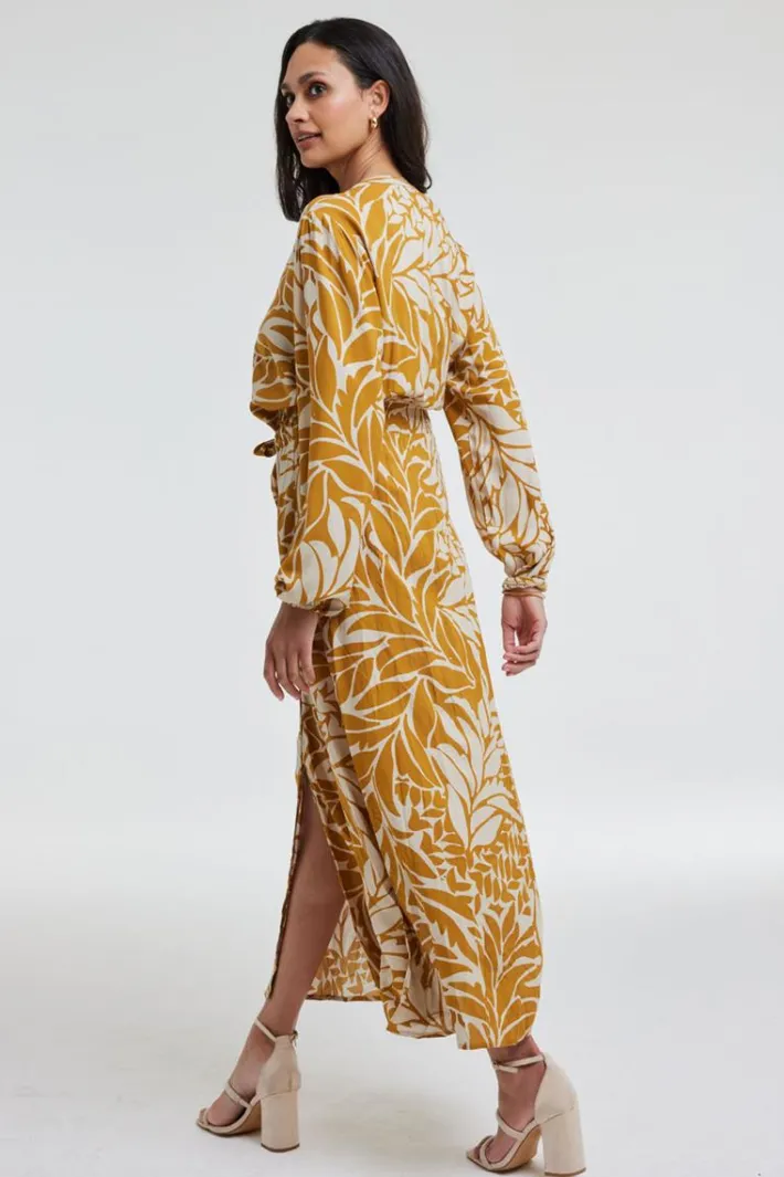 DiDi Dress Paz in brown with Oasis print- Jurken & Tunieken