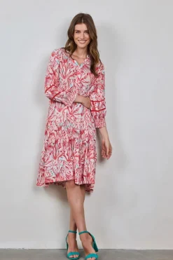 DiDi Dress Sunset in Offwhite with Coral Garden print- Jurken & Tunieken
