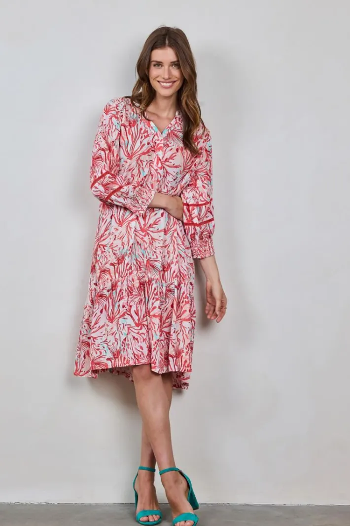 DiDi Dress Sunset in Offwhite with Coral Garden print- Jurken & Tunieken