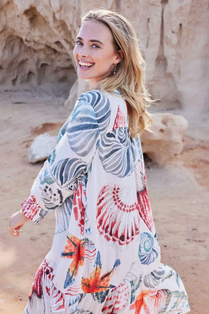 DiDi Dress Sunset in Offwhite with Ocean treasures XL print- Jurken & Tunieken