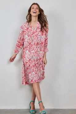 DiDi Dress Sunset in Offwhite with Coral Garden print- Jurken & Tunieken