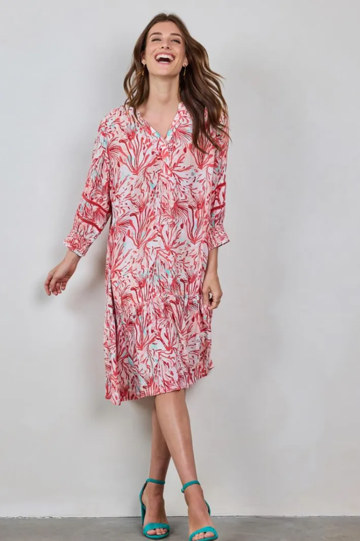 DiDi Dress Sunset in Offwhite with Coral Garden print- Jurken & Tunieken