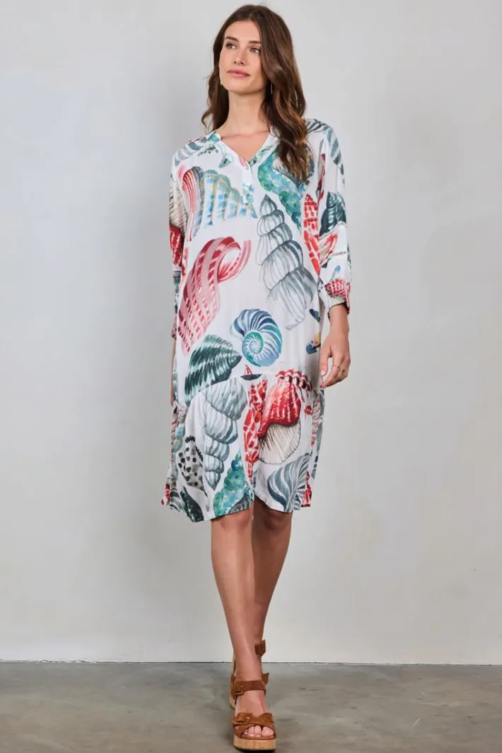 DiDi Dress Sunset in Offwhite with Ocean treasures XL print- Jurken & Tunieken