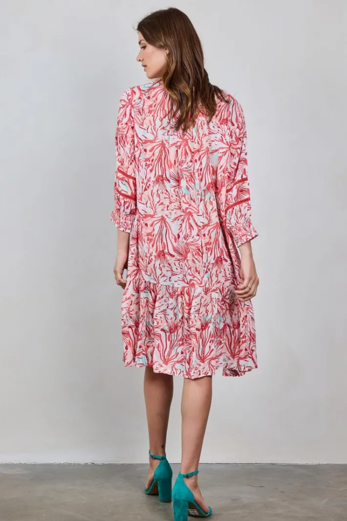 DiDi Dress Sunset in Offwhite with Coral Garden print- Jurken & Tunieken