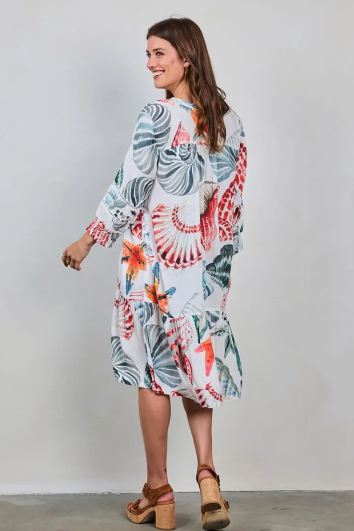 DiDi Dress Sunset in Offwhite with Ocean treasures XL print- Jurken & Tunieken