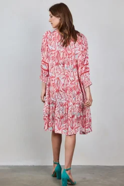 DiDi Dress Sunset in Offwhite with Coral Garden print- Jurken & Tunieken