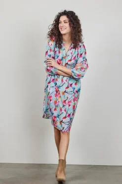 DiDi Dress Sydney in Green with pink blossom print- Jurken & Tunieken