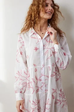 DiDi Dress Terra in Offwhite with Coral embroidery- Jurken & Tunieken