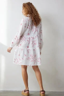 DiDi Dress Terra in Offwhite with Coral embroidery- Jurken & Tunieken