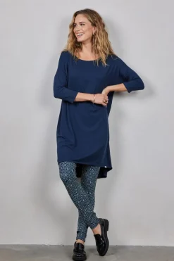DiDi Easy loose dress 3/4 sleeves, donkerblauw- Basics | Jurken & Tunieken