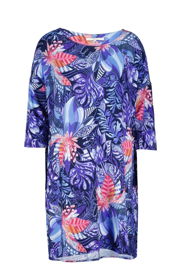 DiDi Easy loose dress 3/4 sleeves in Azur Fusion print- Jurken & Tunieken