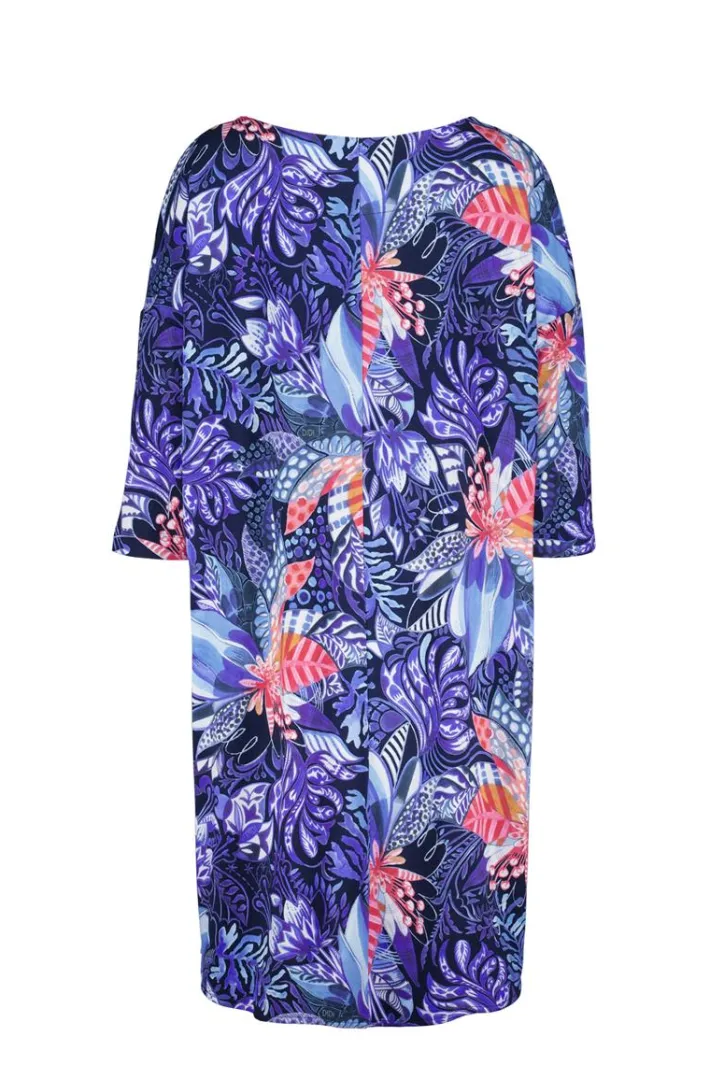 DiDi Easy loose dress 3/4 sleeves in Azur Fusion print- Jurken & Tunieken