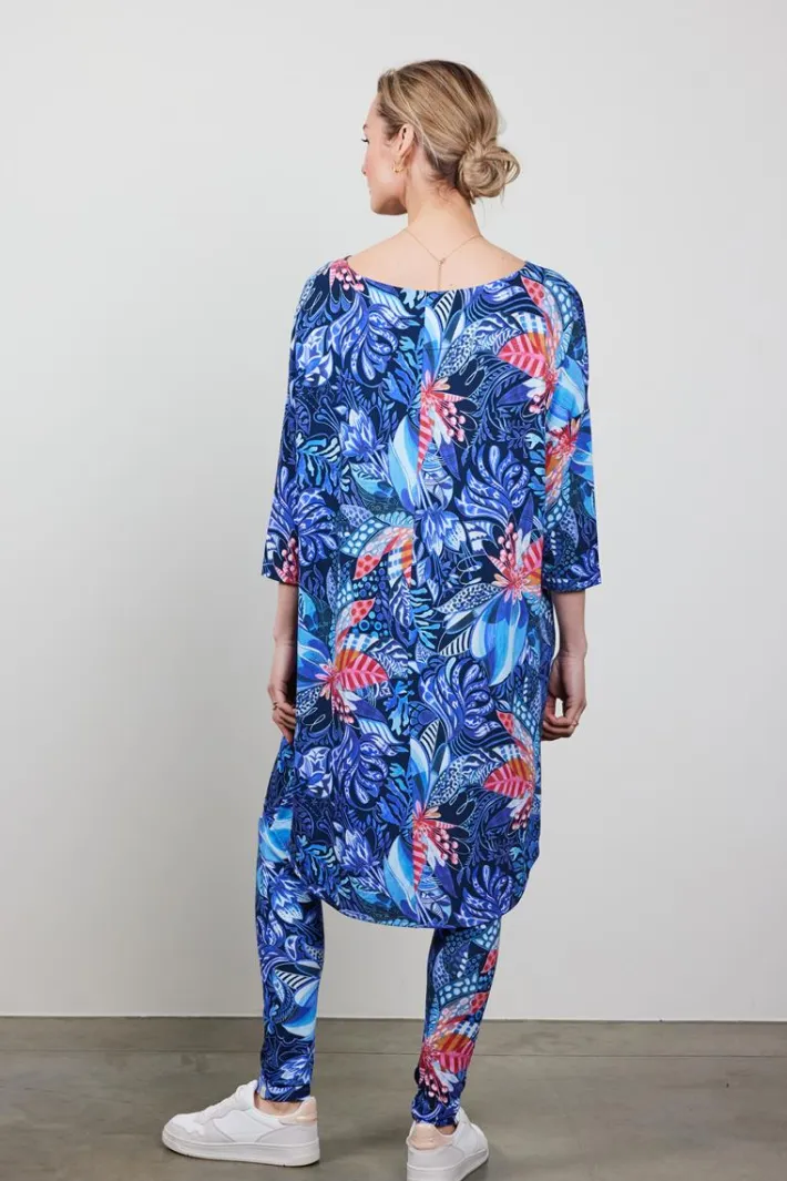 DiDi Easy loose dress 3/4 sleeves in Azur Fusion print- Jurken & Tunieken