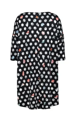 DiDi Easy loose dress in Black with Coral cove print- Jurken & Tunieken