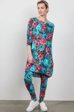 DiDi Easy loose dress in dark shadow with Floral Medley print- Jurken & Tunieken