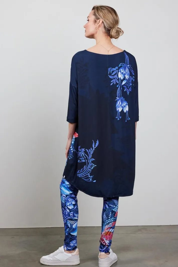 DiDi Easy loose dress in dark blue with Azur Fusion panel- Jurken & Tunieken