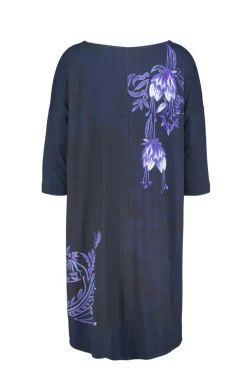 DiDi Easy loose dress in dark blue with Azur Fusion panel- Jurken & Tunieken