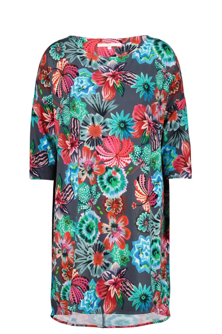 DiDi Easy loose dress in dark shadow with Floral Medley print- Jurken & Tunieken