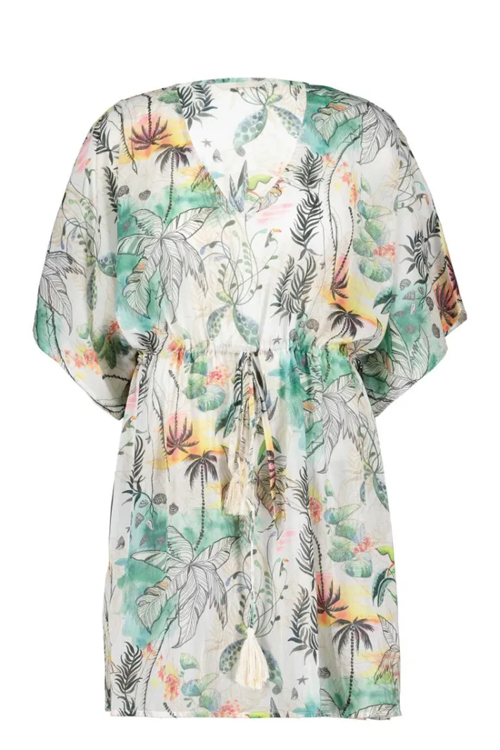 DiDi Kaftan in Offwhite with Palm festival print- Kaftans En Kimonos | Jurken & Tunieken