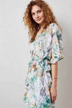 DiDi Kaftan in Offwhite with Palm festival print- Kaftans En Kimonos | Jurken & Tunieken