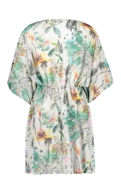 DiDi Kaftan in Offwhite with Palm festival print- Kaftans En Kimonos | Jurken & Tunieken