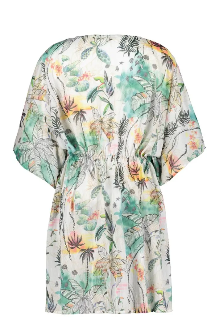 DiDi Kaftan in Offwhite with Palm festival print- Kaftans En Kimonos | Jurken & Tunieken
