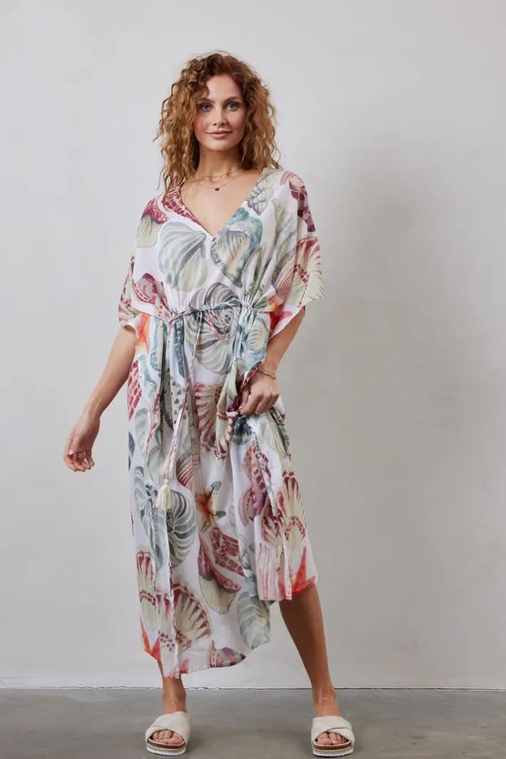 DiDi Kaftan long in Offwhite with Ocean treasure XL print- Kaftans En Kimonos | Jurken & Tunieken