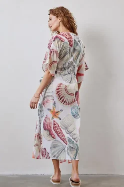 DiDi Kaftan long in Offwhite with Ocean treasure XL print- Kaftans En Kimonos | Jurken & Tunieken