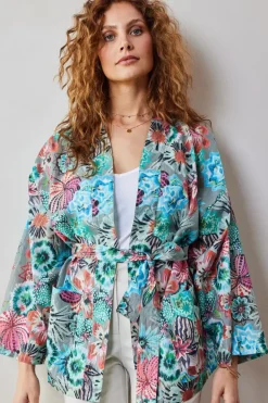 DiDi Kimono in Granite green with Floral Medley print- Kaftans En Kimonos | Jurken & Tunieken