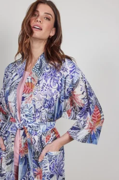 DiDi Kimono in Offwhite with Azur Fusion print- Kaftans En Kimonos | Jurken & Tunieken