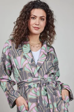 DiDi Kimono sweat vest Lois met Cosmic Flower print taupe- Truien & Vesten