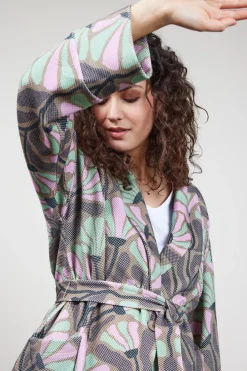 DiDi Kimono sweat vest Lois met Cosmic Flower print taupe- Truien & Vesten