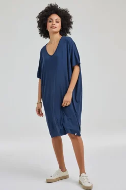 DiDi Long Loose dress Elena in Dark navy- Basics | Jurken & Tunieken