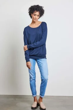 DiDi Long loose tee in dark blue- Basics | T-shirts & Tops