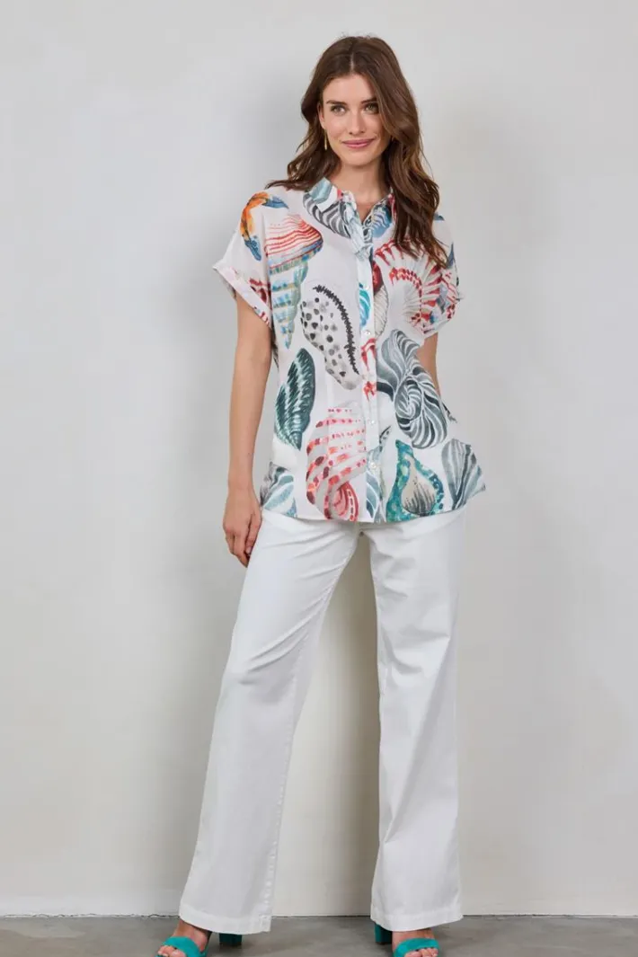 DiDi Loose blouse Sierra in Offwhite with Ocean treasures XL print- Blouses